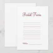 Cartes Pour Fêtes Annuelles Jeu de quiz pour l'enterrement de vie de jeune fil (Devant / Derrière)