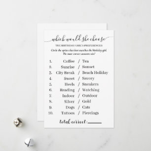 Cartes Pour Fêtes Annuelles Jeu d'interview d'activité pour fille d'anniversai