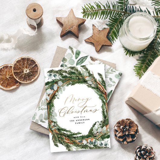 Cartes Pour Fêtes Annuelles Jeu d'or moderne eucalyptus botanique Noël