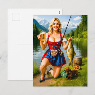 Cartes Pour Fêtes Annuelles Jeune fille pêcheuse en tenue traditionnelle bavar