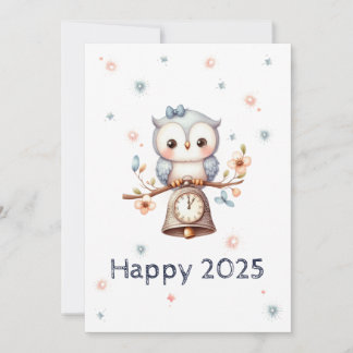 Cartes Pour Fêtes Annuelles Jeune hibou annonçant la nouvelle année