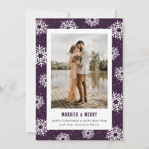 Cartes Pour Fêtes Annuelles Jeune marié flocon de neige violet moderne