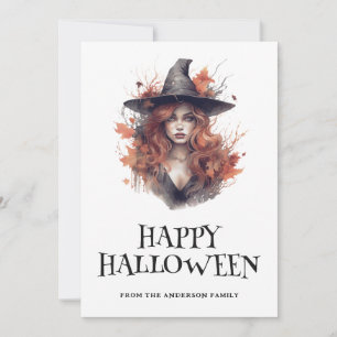 Cartes Pour Fêtes Annuelles Jeune sorcière rouge haïe heureux Halloween