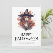 Cartes Pour Fêtes Annuelles Jeune sorcière rouge haïe heureux Halloween (Debout devant)