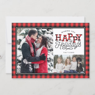 Cartes Pour Fêtes Annuelles JEUX Vacances Buffalo Plaid Bordure 2-Photo