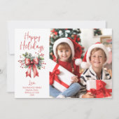 Cartes Pour Fêtes Annuelles JEUX VACANCES Modernes Photo Red Bow Script (Devant)