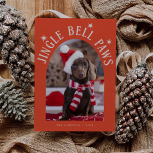 Cartes Pour Fêtes Annuelles Jingle Bell Paws Chien Photo Rouge Noël