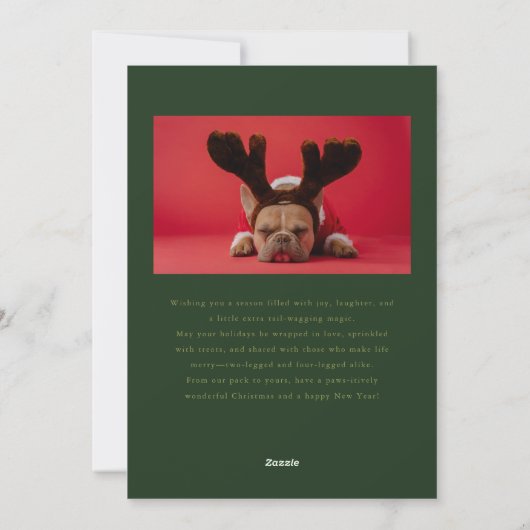 Cartes Pour Fêtes Annuelles Jingle Bell Paws Chien photo vert Noël (Dos)