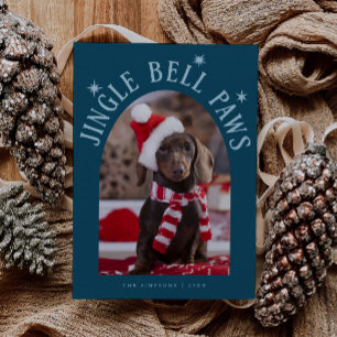 Cartes Pour Fêtes Annuelles Jingle Bell Paws Photo Chien Noël Turquoise