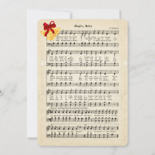 Cartes Pour Fêtes Annuelles Jingle Bells Vintage Partition Musique, Gold Bells