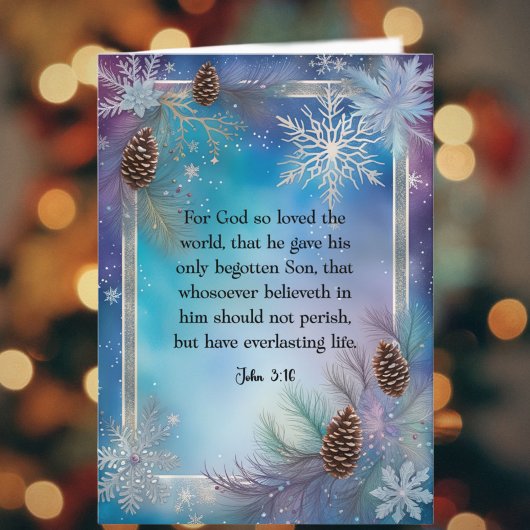 Cartes Pour Fêtes Annuelles John 3:16 Écriture Aquarelle Flocon de neige Noël