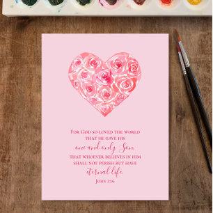 Cartes Pour Fêtes Annuelles John 3:16 Texte personnalisé   Watercolor Heart Va