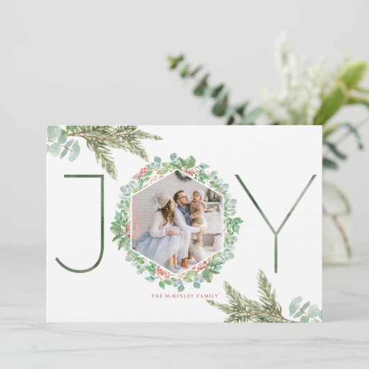 Cartes Pour Fêtes Annuelles JOIE Aquarelle Noël Folithe Photo Wreath (Debout devant)