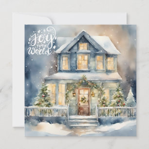 Cartes Pour Fêtes Annuelles Joie au monde Noël Snowy Night House