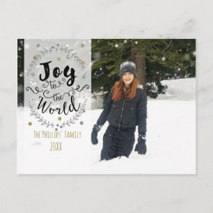 Cartes Pour Fêtes Annuelles Joie au Monde Rustique Argent Or Photo de Vacances