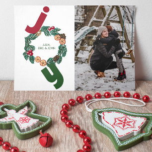 Cartes Pour Fêtes Annuelles Joie avec photo et couronne de noël illustrée