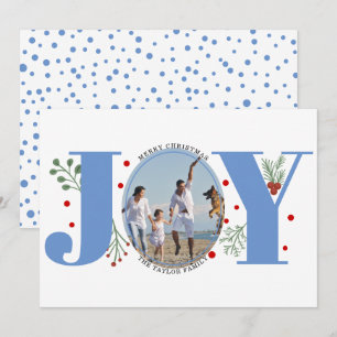 Cartes Pour Fêtes Annuelles Joie bleue avec photo de Noël aux baies
