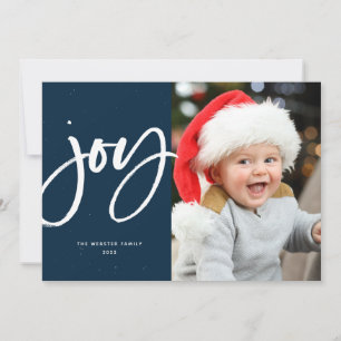 Cartes Pour Fêtes Annuelles Joie brosse écriture moderne Noël un-photo marine