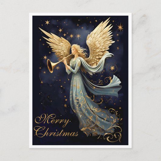 Cartes Pour Fêtes Annuelles Joie céleste à Noël en Ange Bleu (Devant)