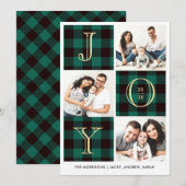 Cartes Pour Fêtes Annuelles JOIE | Collage photo à carreaux verts (Devant / Derrière)