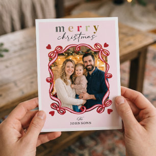 Cartes Pour Fêtes Annuelles Joie de Noël Fantaisiste avec Photo de Famille et