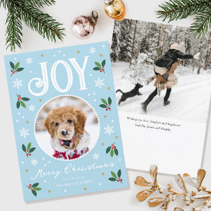 Cartes Pour Fêtes Annuelles Joie de Noël mignonne Nom personnalisé Photo Bleu