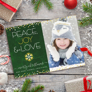 Cartes Pour Fêtes Annuelles Joie de Noël Paix Amour Vert Photo Flocons de Neig
