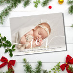 Cartes Pour Fêtes Annuelles Joie élégante au monde Vacances Nouveau bébé Photo<br><div class="desc">Une carte de faire-part de naissance de vacances photo élégante avec votre photo préférée,  le nom du bébé et les statistiques de naissance,  et votre message de vacances ensemble dans la typographie moderne classique sur un script chic message de joie. Conçu par Thisisnotme©</div>