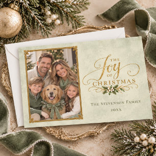 Cartes Pour Fêtes Annuelles Joie élégante de Noël en vert sauge Photo de famil