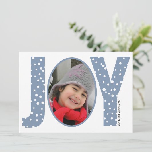 Cartes Pour Fêtes Annuelles Joie et neige bleu poussiéreux Noël minimal (Debout devant)