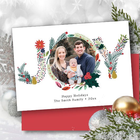 Cartes Pour Fêtes Annuelles JOIE Florale Rouge Poinsettia Pine Bough Wreath Ph