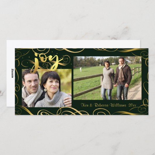 Cartes Pour Fêtes Annuelles JOIE, Flourish élégant d'or sur l'arbre variable (Devant / Derrière)