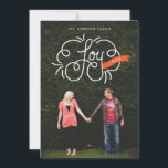 Cartes Pour Fêtes Annuelles joie lettrée à la main rouge ruban photo de vacanc<br><div class="desc">Idéal pour les cartes du Nouvel An ; "joie" lettrée à la main avec le travail de ligne ornementale et une bannière avec l'année éditable. Lettres blanches avec bannière rouge orangé sur une photo pleine saignée. Les formes découpées sont optionnelles,  avec plus de choix disponibles.</div>