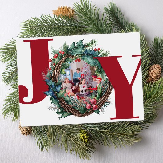 Cartes Pour Fêtes Annuelles Joie Noël Botanical Wreath Frame Photo
