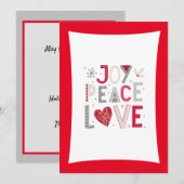 Cartes Pour Fêtes Annuelles Joie ! Paix et amour (Devant / Derrière)