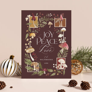 Cartes Pour Fêtes Annuelles Joie Peace Love Aquarelle Woodsy Mushrooms Photo
