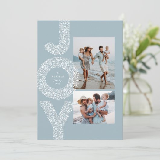 Cartes Pour Fêtes Annuelles Joie tache neige glace bleu deux photo Noël (Debout devant)