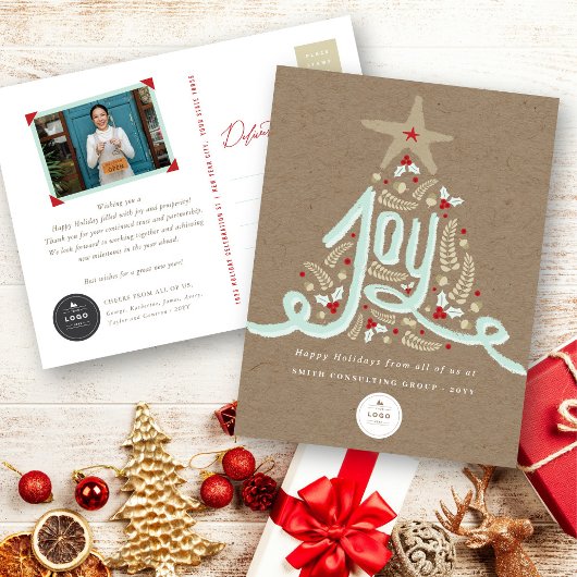 Cartes Pour Fêtes Annuelles Joie tirée à la main Calligraphie Rustique Foliage