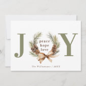 Cartes Pour Fêtes Annuelles Joie Typographie Pine Cone Wreath Photo (Devant)