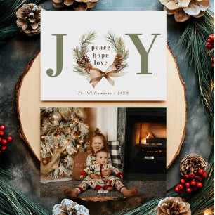 Cartes Pour Fêtes Annuelles Joie Typographie Pine Cone Wreath Photo