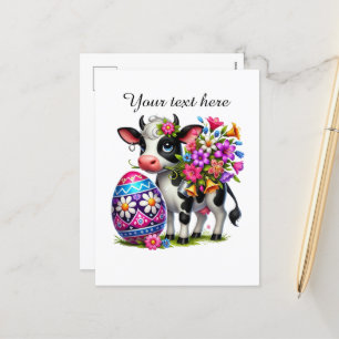 Cartes Pour Fêtes Annuelles Joli animal de ferme de vache de Pâques