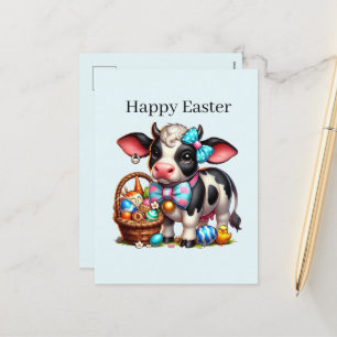 Cartes Pour Fêtes Annuelles Joli animal de ferme de vache de Pâques