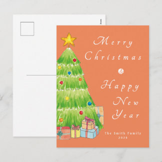 Cartes Pour Fêtes Annuelles Joli arbre de Noël à l'aquarelle Famille personnal