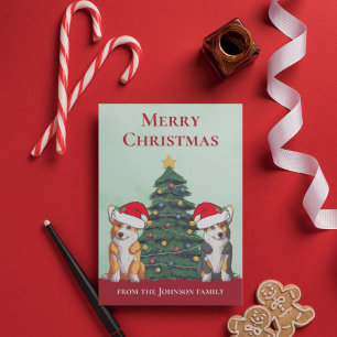 Cartes Pour Fêtes Annuelles Joli arbre de Noël Corgi chien en chapeau de Père