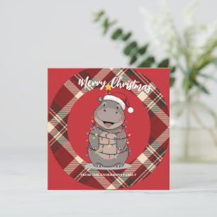 Cartes Pour Fêtes Annuelles Joli arbre de Noël hippopotame safari Noël carreau
