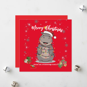 Cartes Pour Fêtes Annuelles Joli arbre de Noël hippopotame safari zoo Xmas car