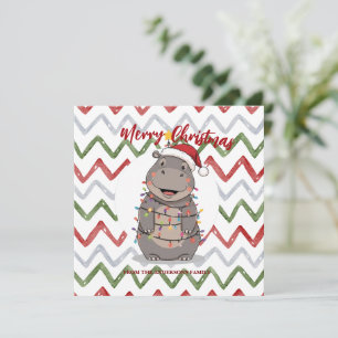 Cartes Pour Fêtes Annuelles Joli arbre de Noël hippopotame zoo safari Xmas car