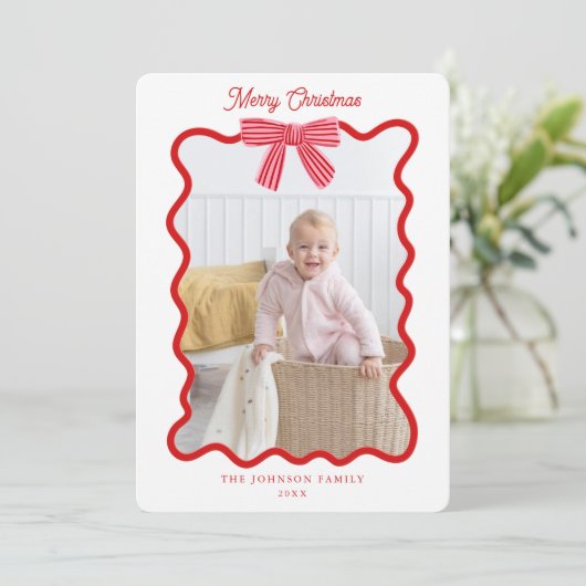 Cartes Pour Fêtes Annuelles Joli arc rouge cadre photo (Debout devant)