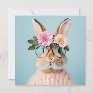 Cartes Pour Fêtes Annuelles joli beau lapin dans un chapeau dans un panier
