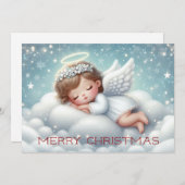 Cartes Pour Fêtes Annuelles Joli bébé ange dormant (Devant / Derrière)